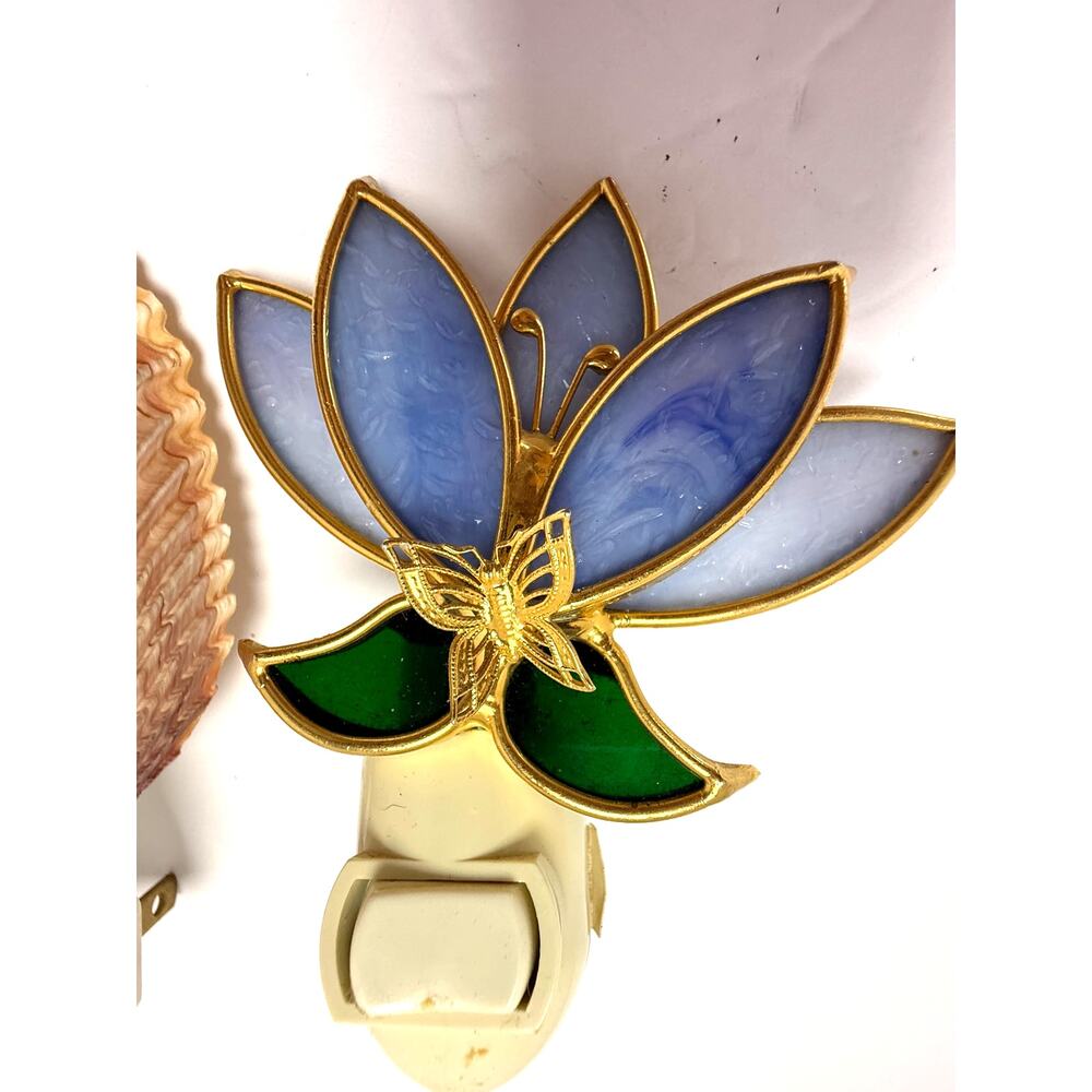 Stained Glass Flower Night Light Coastal Beach Decor Seashell Night Light Lot - Picture 2 of 5